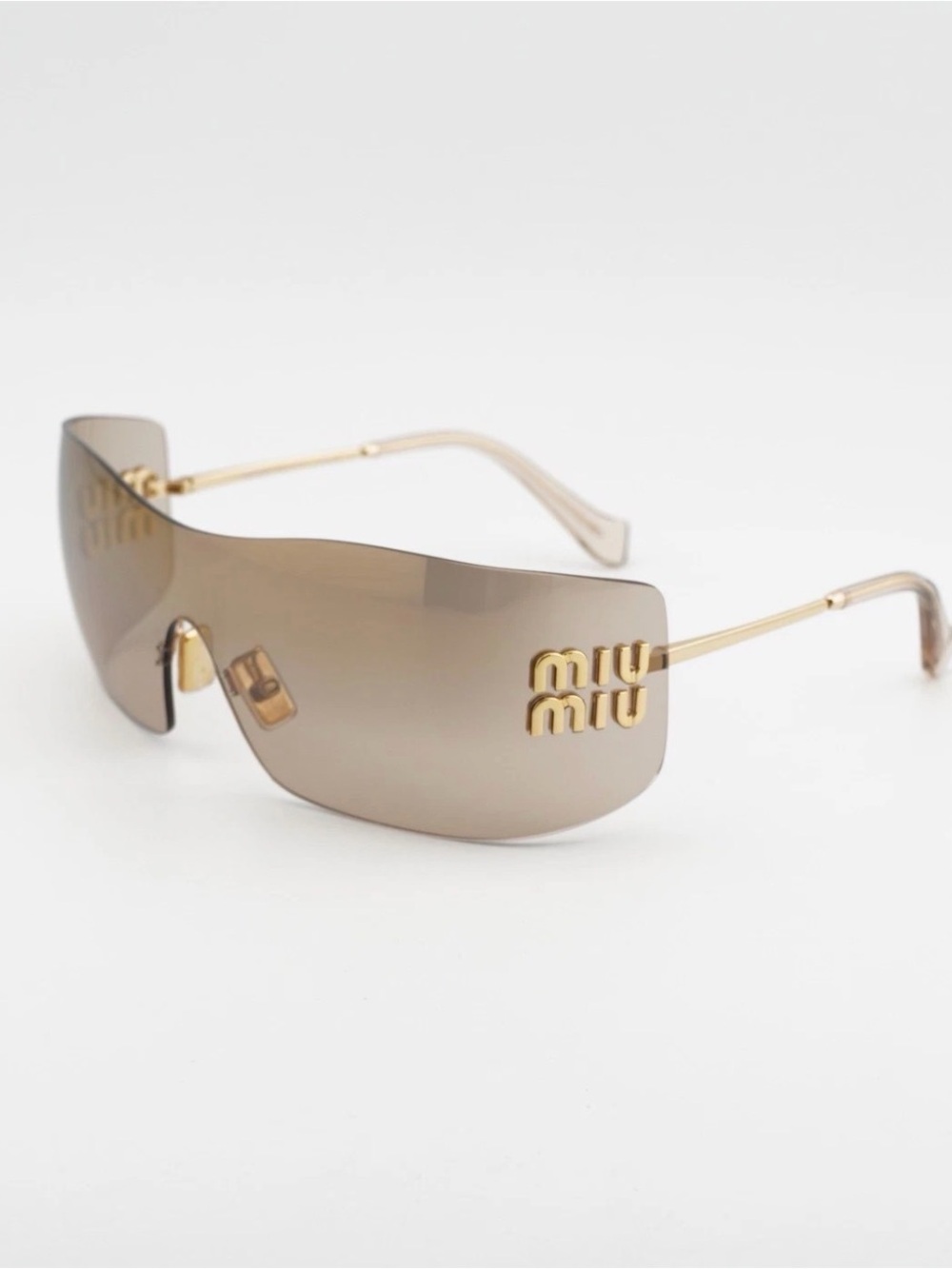 New Miu Miu MUB53S 5AK20P Gold-Tone Brown Gradient Shield Sunglasses Authentic